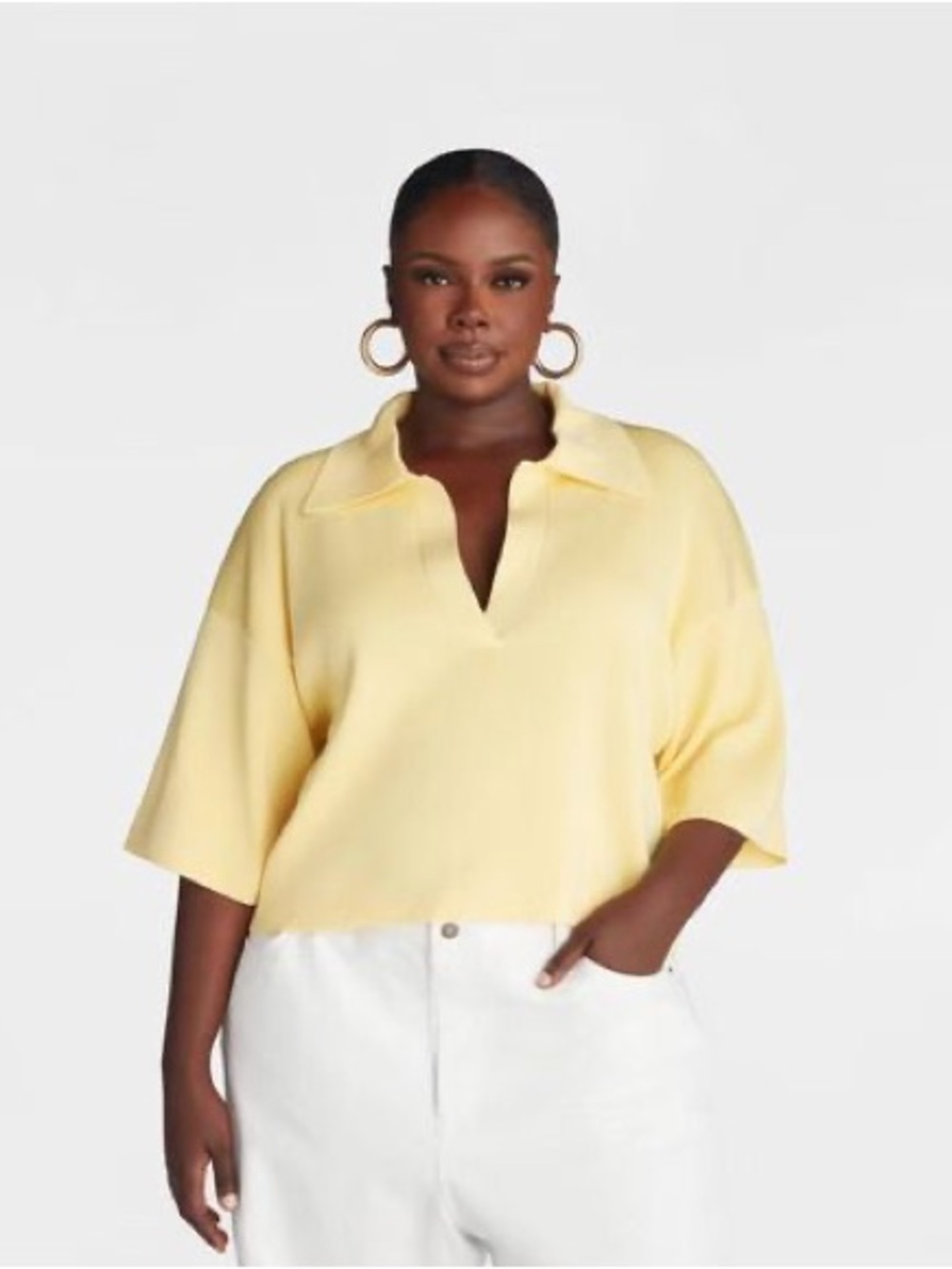 KBB by Kahlana Women's Short Sleeve Boxy 'The Cropped Polo Sweater’ •2X•